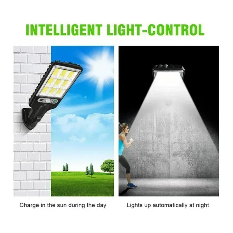 Powerful LED Solar Outdoor Led Courtyard Wall Lamp 3 Modes Human Body Induction Garden Terrace Garage Door Street Lighting