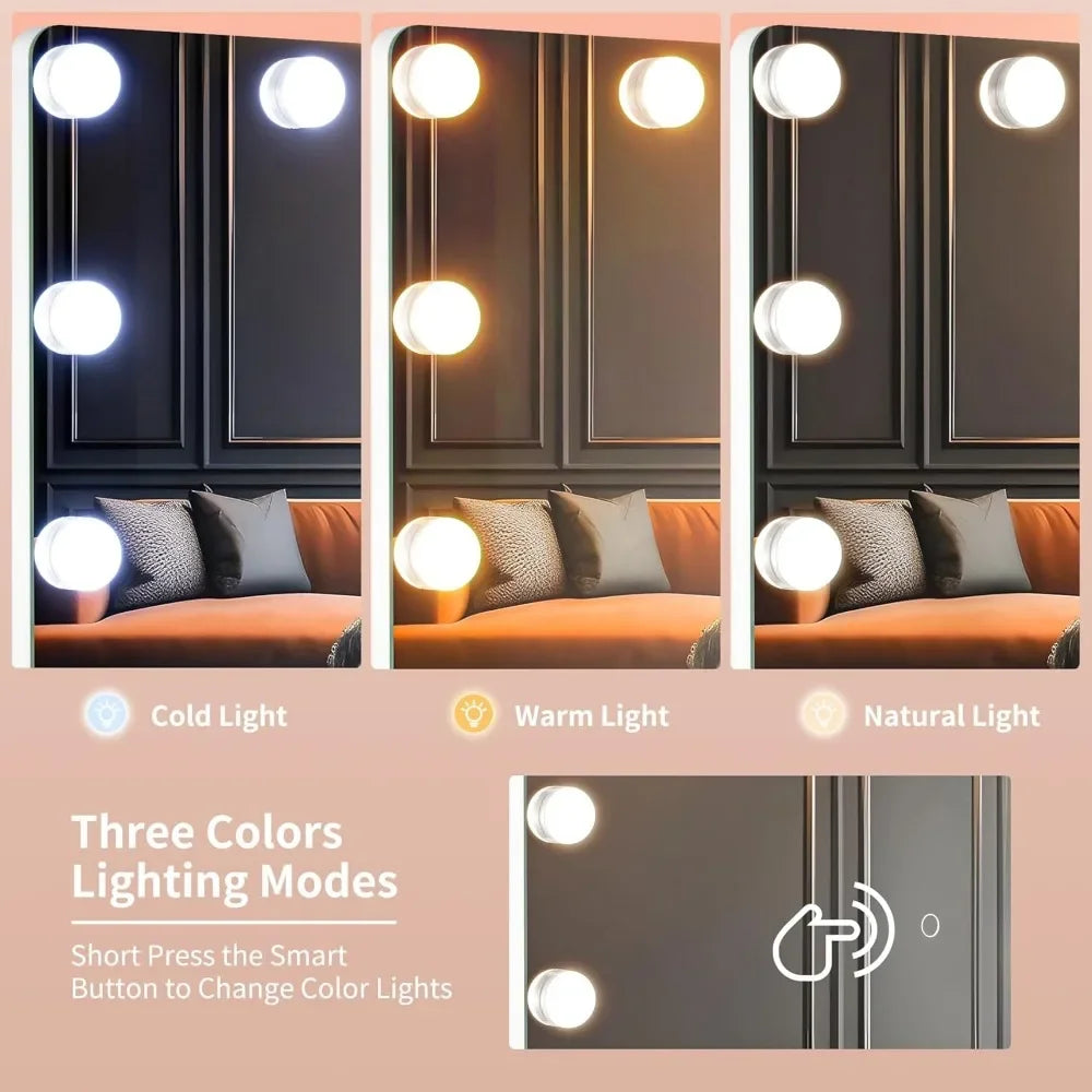 65" X 22" Full Body Mirrors with Bulbs, 3 Colors Temperature, Wall Mounted, Led Standing Mirror, Full Length Mirror with Lights