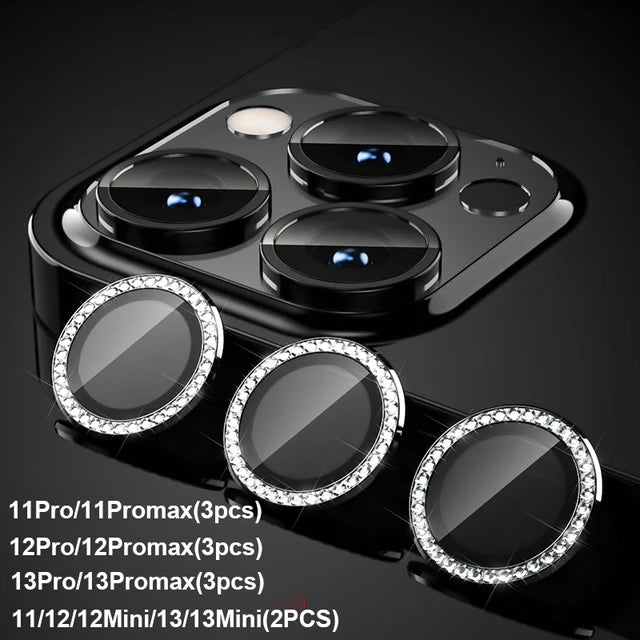 Diamond Metal Camera Lens Protector Glass For iPhone 15 Pro Max 14 Plus 13 Mimi 14 13 12 Pro Camera Lens Protective Full Film