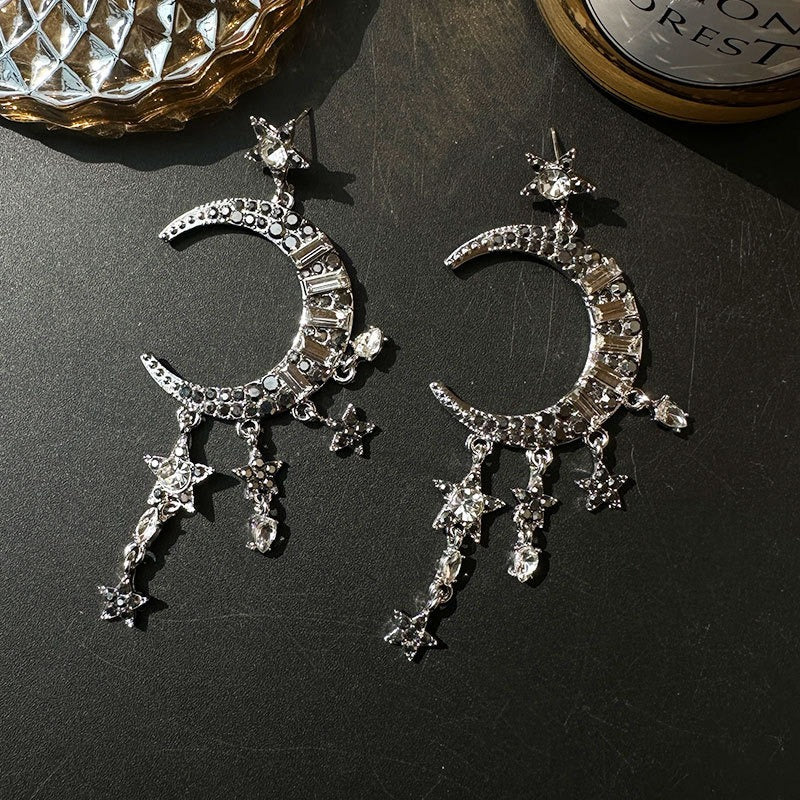 Electroplated Zircon Inlaid Moon Star Earrings for Women