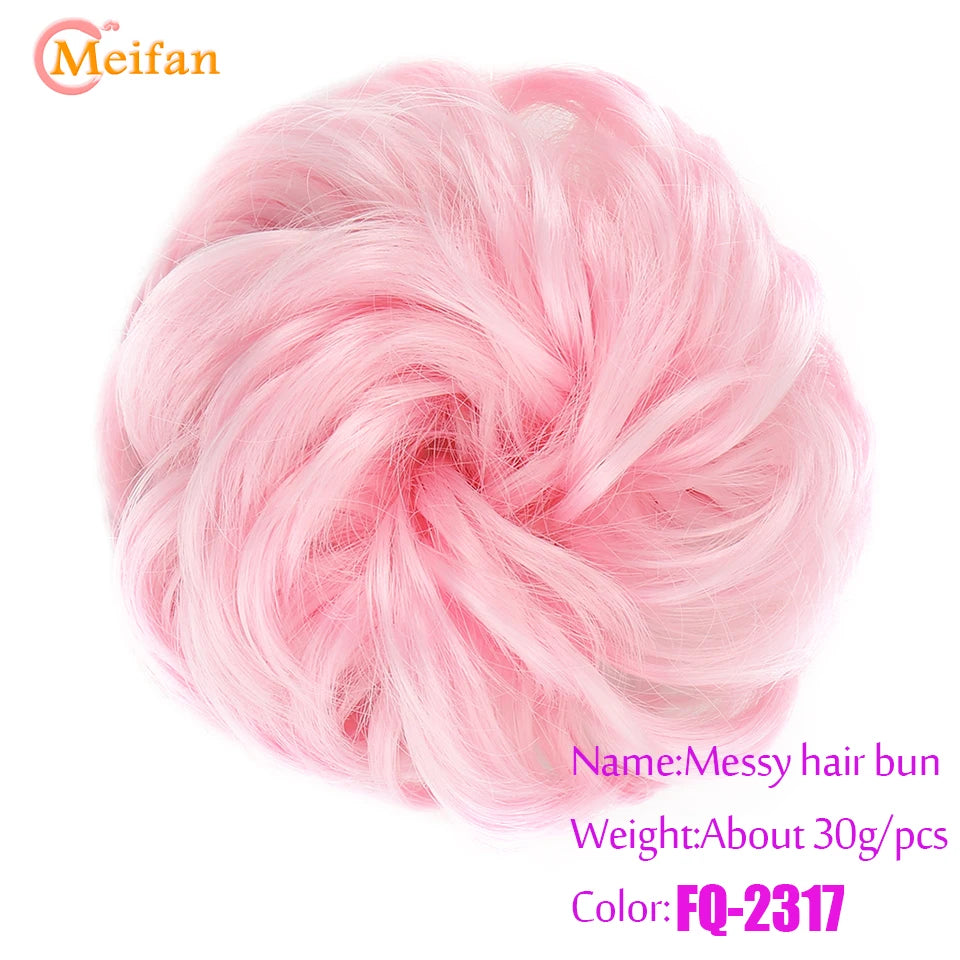 MEIFAN Synthetic Chignon Elastic Rubber Band Fake Hair Bun Clip in on Hair Tail Extension Updo Hair Piece Ponytail For Women