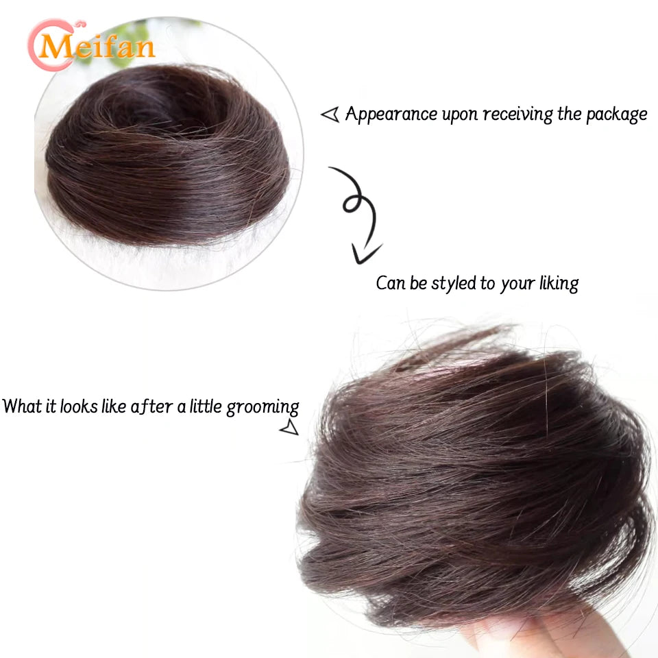 MEIFAN Synthetic Chignon Elastic Rubber Band Fake Hair Bun Clip in on Hair Tail Extension Updo Hair Piece Ponytail For Women