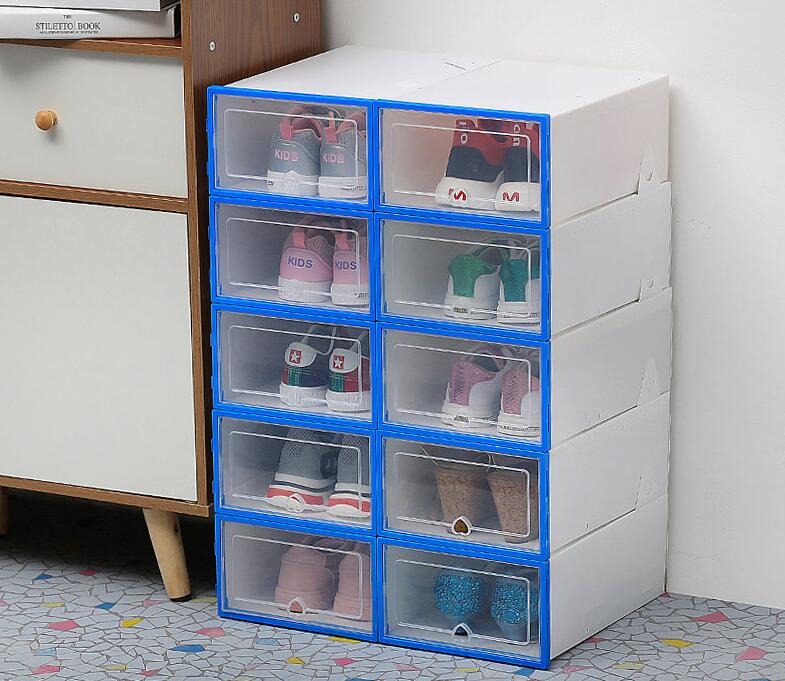 6pc Transparent shoe box storage shoe boxes thickened dustproof shoes organizer box can be superimposed combination shoe cabinet