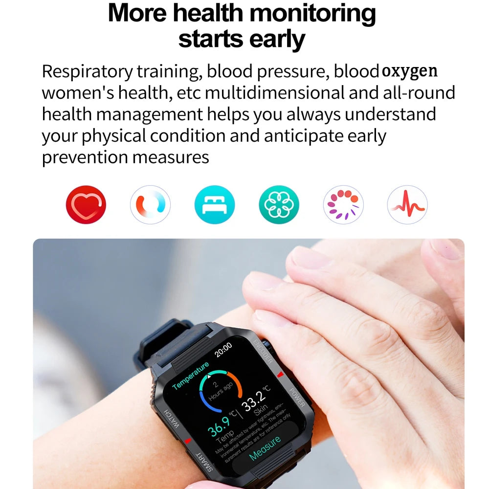GPS Outdoor Military Smart Watch 2.01 Inch Screen Bluetooth Call Voice Assistant Watch Sports Fitness Waterproof Smartwatch Men
