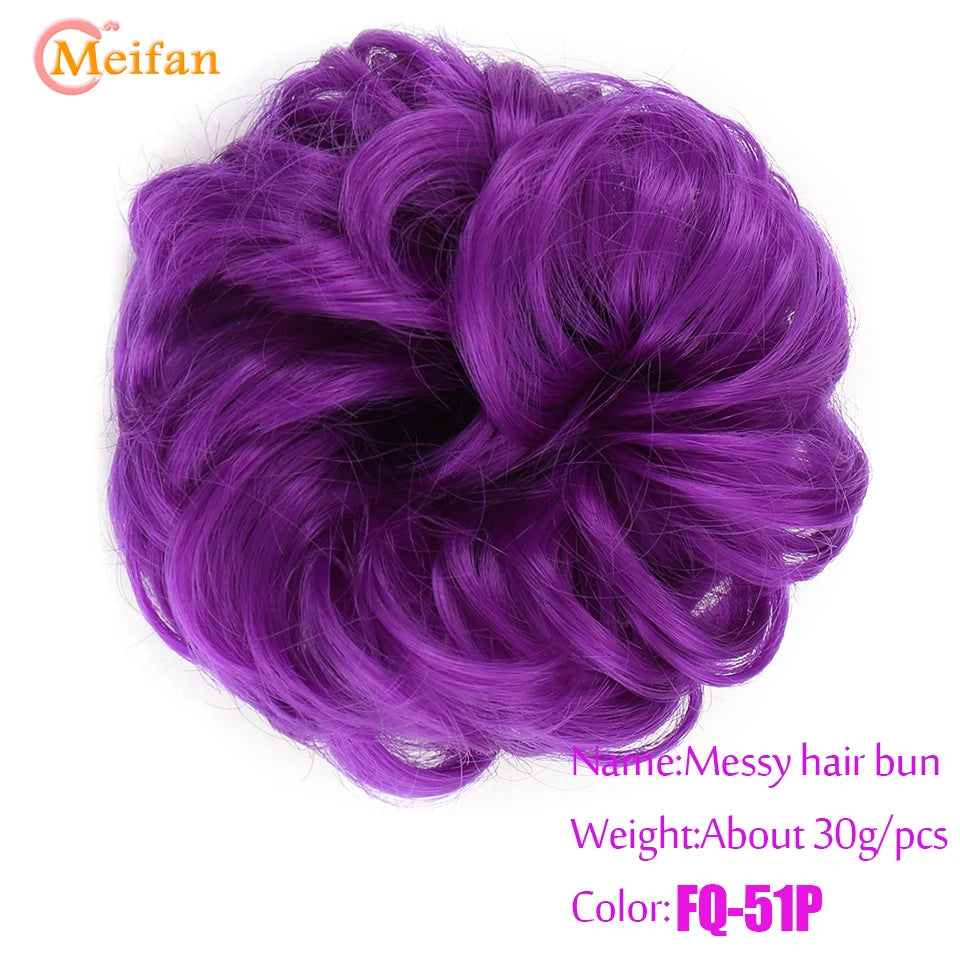 MEIFAN Synthetic Chignon Elastic Rubber Band Fake Hair Bun Clip in on Hair Tail Extension Updo Hair Piece Ponytail For Women