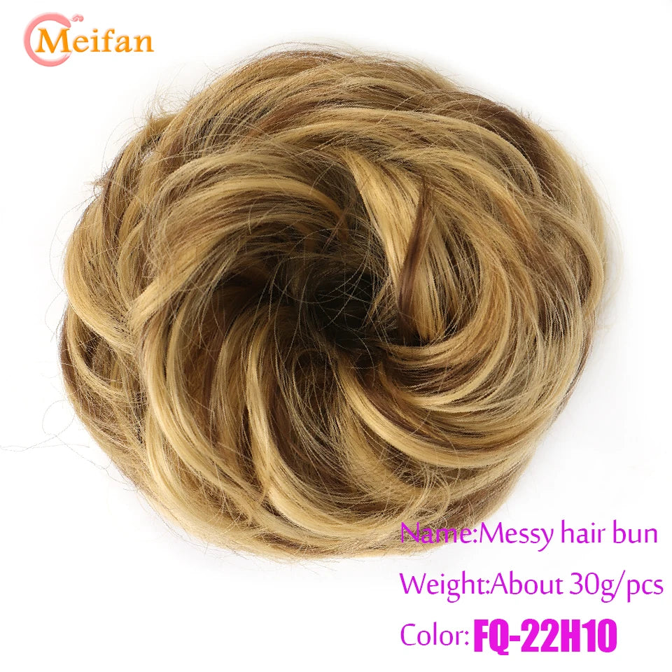 MEIFAN Synthetic Chignon Elastic Rubber Band Fake Hair Bun Clip in on Hair Tail Extension Updo Hair Piece Ponytail For Women