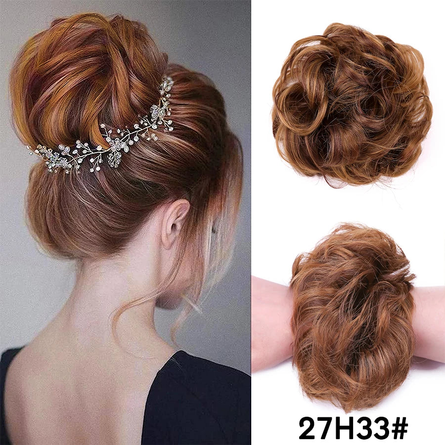 AliLeader Synthetic Chignon Hair Extension Curly Hair Bun Short Messy Hair Band Donuts Elastic Drawstring Ponytail Women