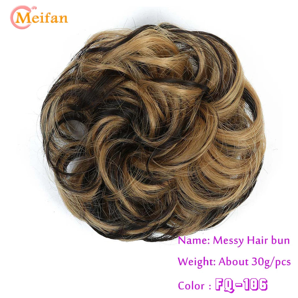 MEIFAN Synthetic Chignon Elastic Rubber Band Fake Hair Bun Clip in on Hair Tail Extension Updo Hair Piece Ponytail For Women