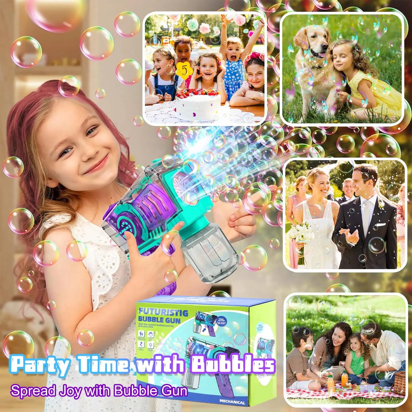 10 Hole Clear Bubble Machine Outdoor Toys For Children Gifts 360° flip Kids Electric Fully Automatic Toy Gun for Wedding Party