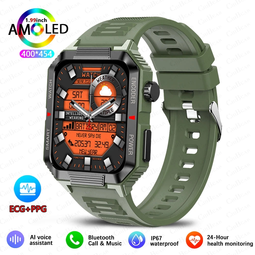 GPS Outdoor Military Smart Watch 2.01 Inch Screen Bluetooth Call Voice Assistant Watch Sports Fitness Waterproof Smartwatch Men
