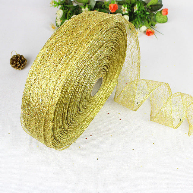 200*5cm Gold and Silver Silk Satin Ribbon Metallic Luster Party Wedding Decoration Gift Christmas New Year DIY Decor Material