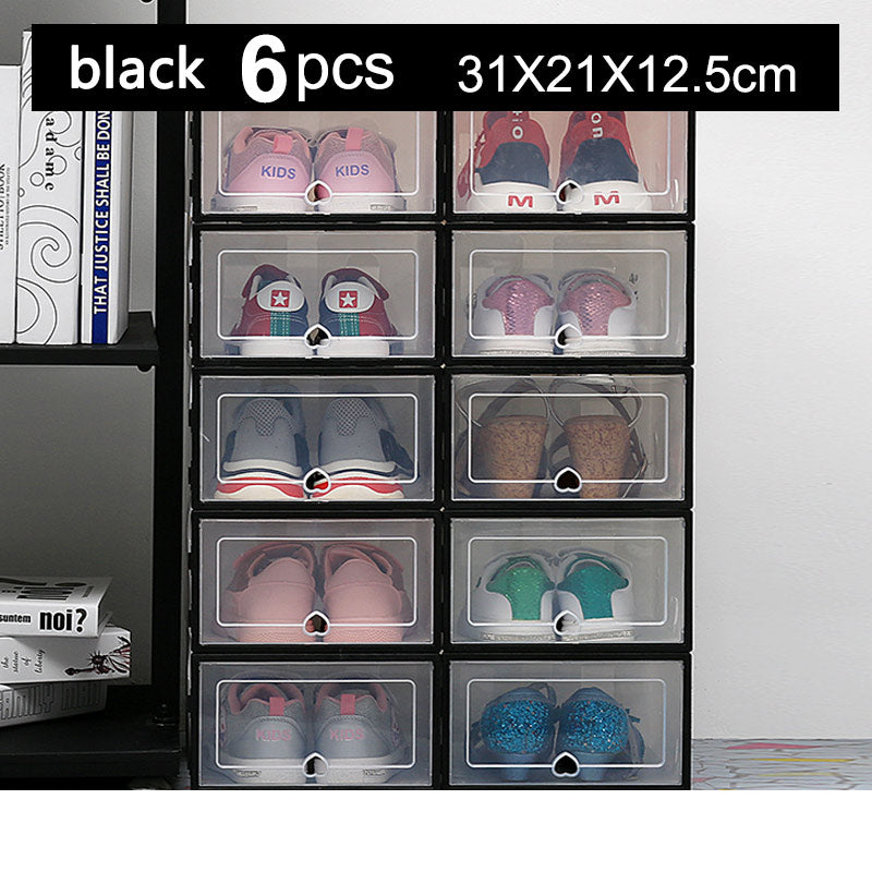 6pc Transparent shoe box storage shoe boxes thickened dustproof shoes organizer box can be superimposed combination shoe cabinet