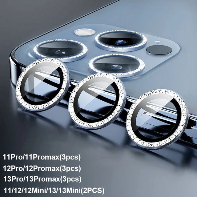 Diamond Metal Camera Lens Protector Glass For iPhone 15 Pro Max 14 Plus 13 Mimi 14 13 12 Pro Camera Lens Protective Full Film