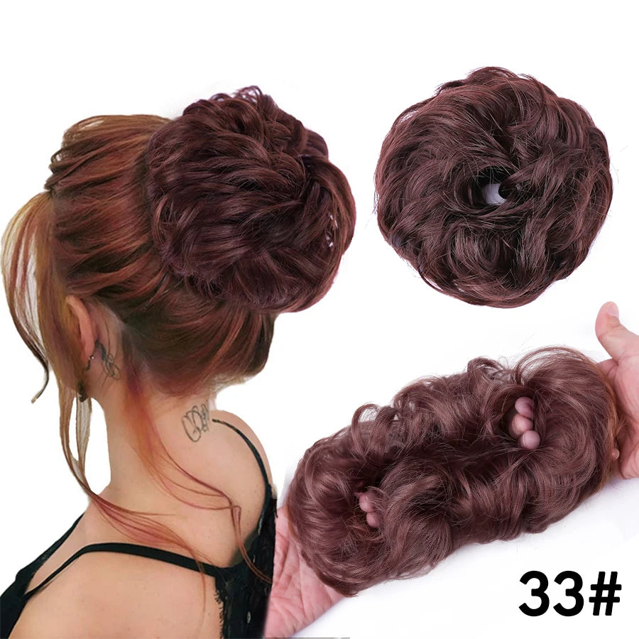 AliLeader Synthetic Chignon Hair Extension Curly Hair Bun Short Messy Hair Band Donuts Elastic Drawstring Ponytail Women