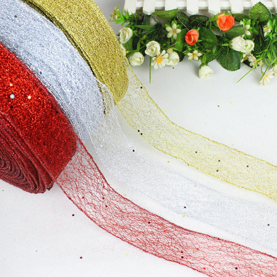 200*5cm Gold and Silver Silk Satin Ribbon Metallic Luster Party Wedding Decoration Gift Christmas New Year DIY Decor Material