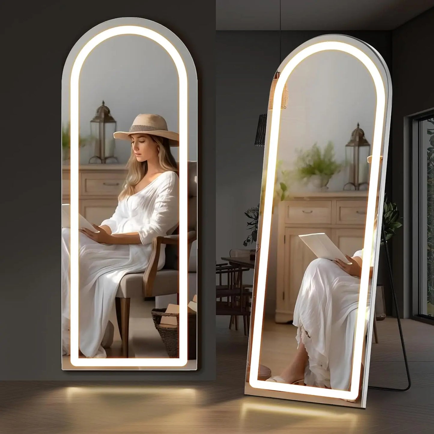 Full Length with LED Lights, 26"x71" Body Wall Mirrors, Floor Standing, Hanging or Leaning, Large Tall Mirror with Aluminum Allo