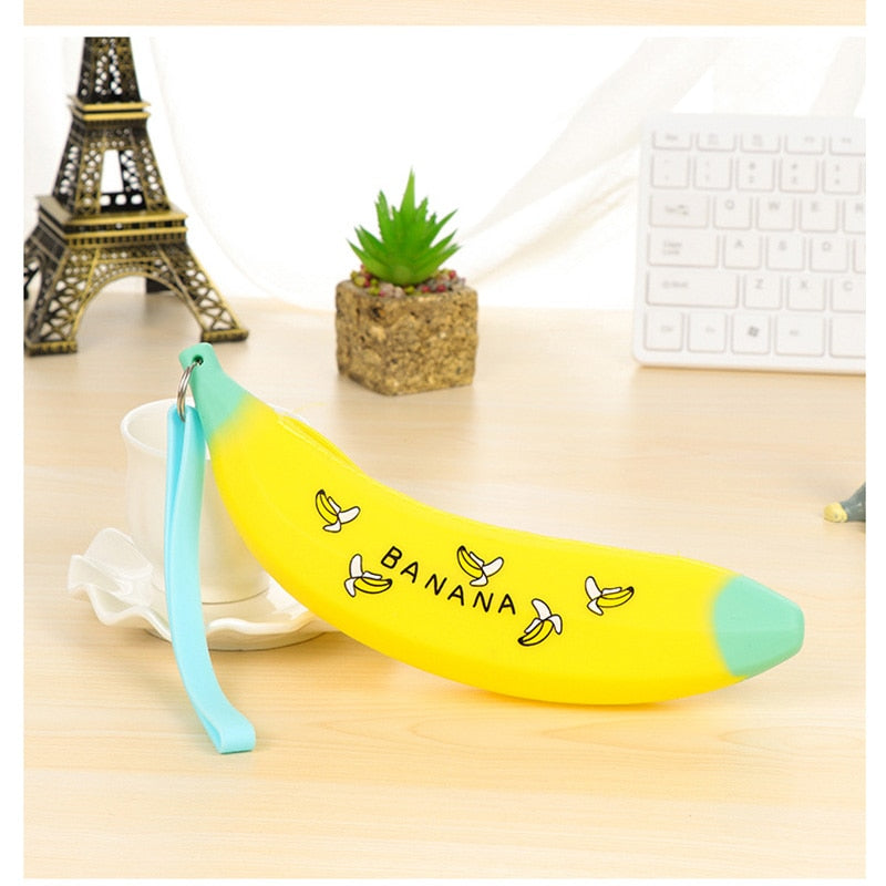 Simple Banana Green Onion Student Pencil Bag Super Cute Silicone Large Capacity Female Pencil Case Purse