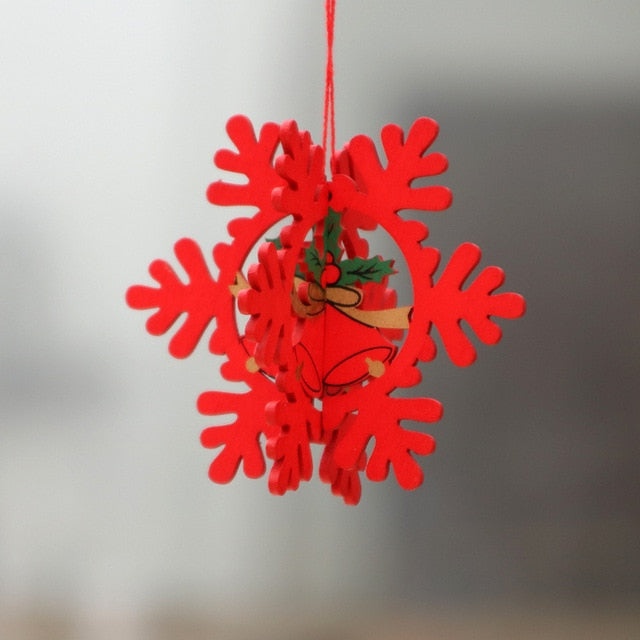 1PC 2D 3D Christmas Ornament Wooden Hanging Pendants Star Xmas Tree Bell Christmas Decorations For Home Party New Year Navidad