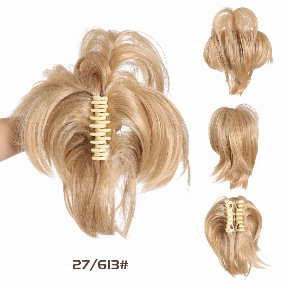 OLACARE Synthetic Straight Chignon Messy Fluffy Hair Bun Claw Clip-in Hair Extensions For Women Fake Hair Scrunchy