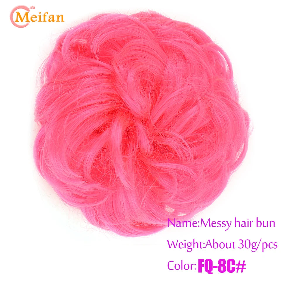 MEIFAN Synthetic Chignon Elastic Rubber Band Fake Hair Bun Clip in on Hair Tail Extension Updo Hair Piece Ponytail For Women