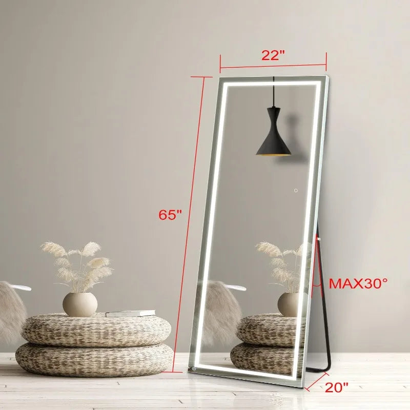 65"x 22" Full Length Mirror with Lights, LED Full Length Mirror, Lighted Full Body Length Light up Mirror Touch, Free Standing