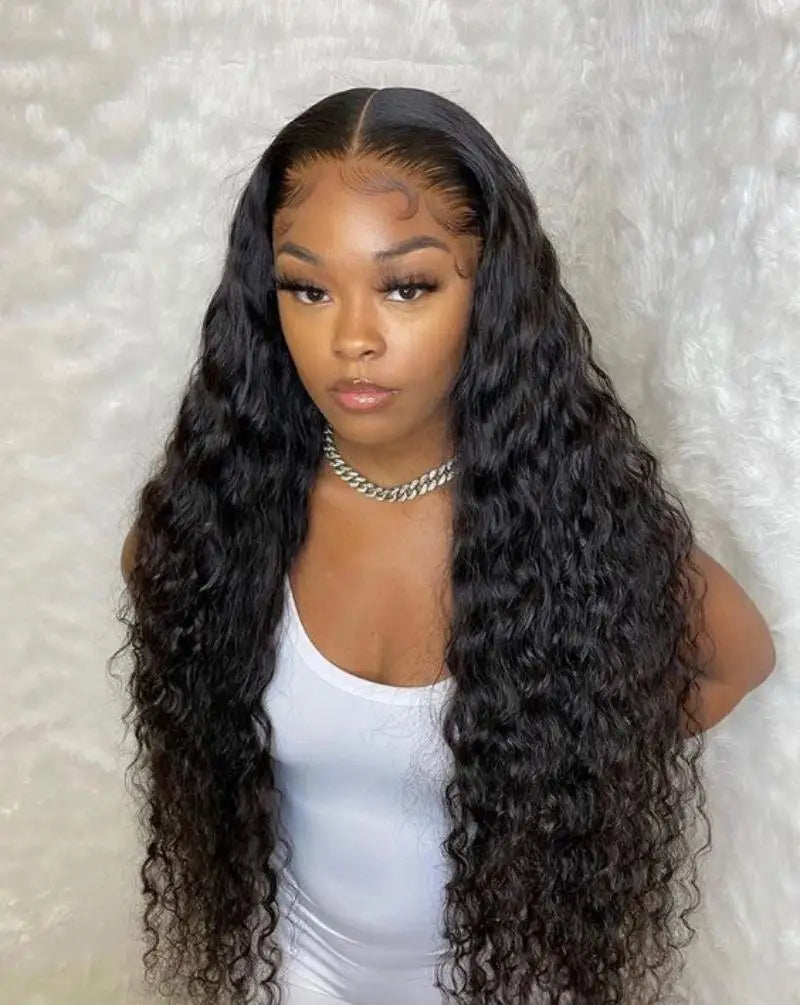 40 inch lace front Brazilian transparent preplucked curly wigs on sale Deep wave 13x6 hd lace frontal human hair wig for women