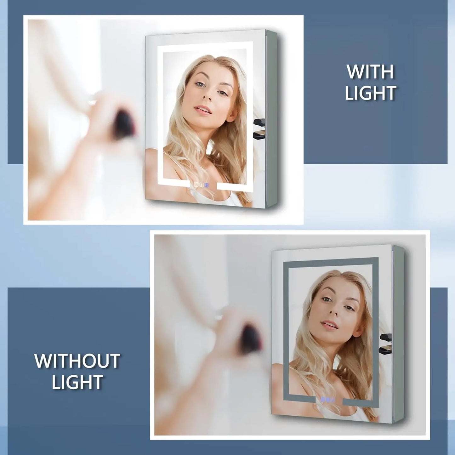 LED Lighted Bathroom Medicine Cabinet with Mirror, 24 x 30 Inch, Recessed or Surface led Medicine Cabinet, Defog, Stepless Dimmi