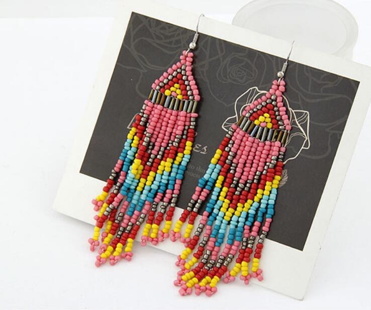 Bohemian pearl colored geometric long earrings and earrings accessories