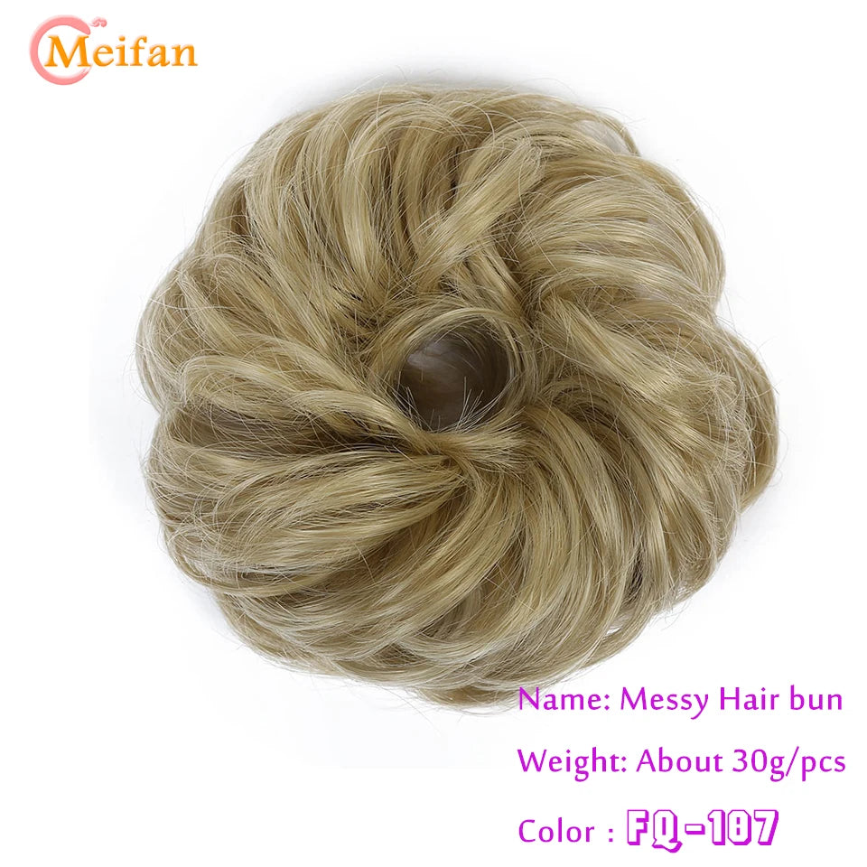 MEIFAN Synthetic Chignon Elastic Rubber Band Fake Hair Bun Clip in on Hair Tail Extension Updo Hair Piece Ponytail For Women