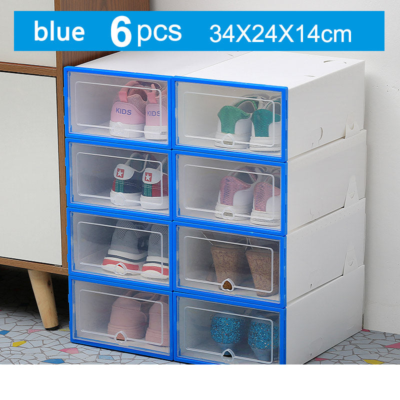 6pc Transparent shoe box storage shoe boxes thickened dustproof shoes organizer box can be superimposed combination shoe cabinet