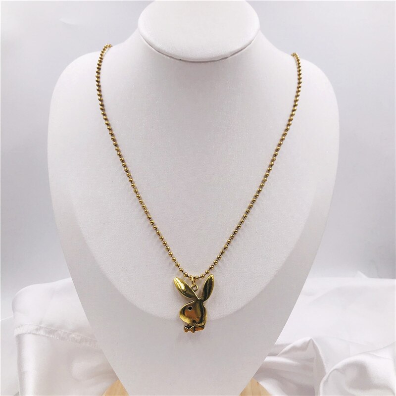 New Women Fashion Cute Long Ear Bunny Pendant Necklaces Charm Playboy Necklace Party Jewelry Collier Femme