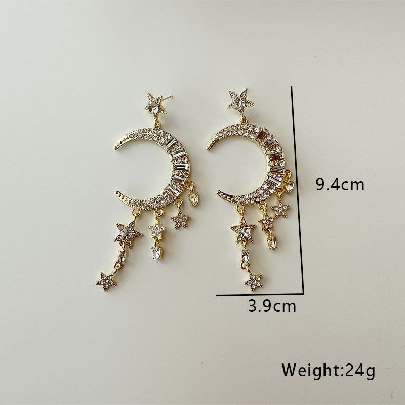 Electroplated Zircon Inlaid Moon Star Earrings for Women