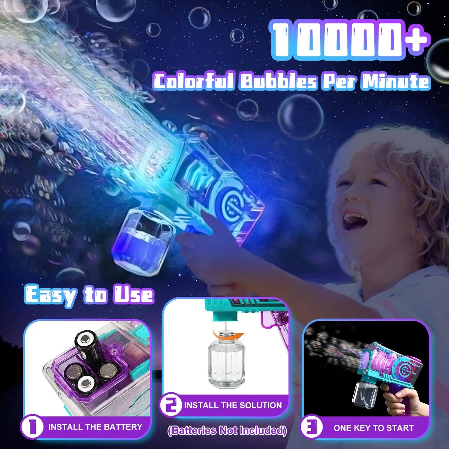 10 Hole Clear Bubble Machine Outdoor Toys For Children Gifts 360° flip Kids Electric Fully Automatic Toy Gun for Wedding Party