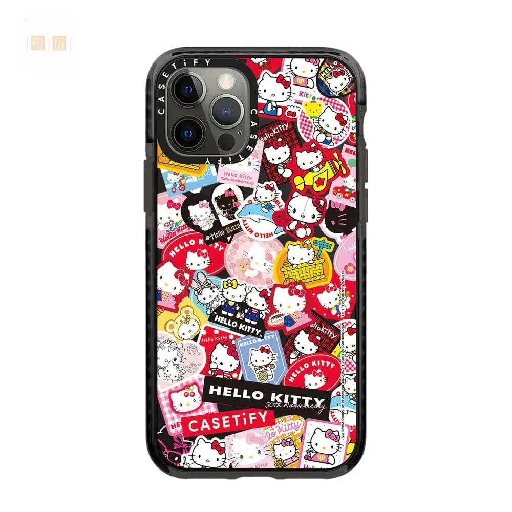 Sanrio Cartoon Hello Kitty Sticker Phone Case All-Inclusive Painted Soft Protection Case for iPhone 11 12 13 14 15 Pro Max X XS