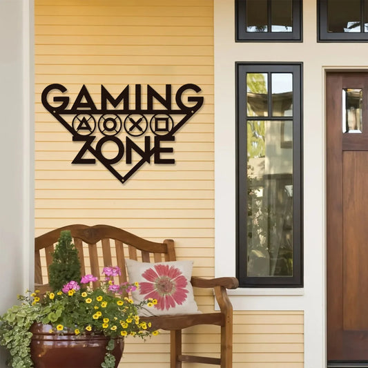 1pc Gaming Zone Wall Hanging Art Gamer Metal Wall Mounted Decor Gamer Room Sign Gaming Room Metal Wall Decor Playroom Decor Home
