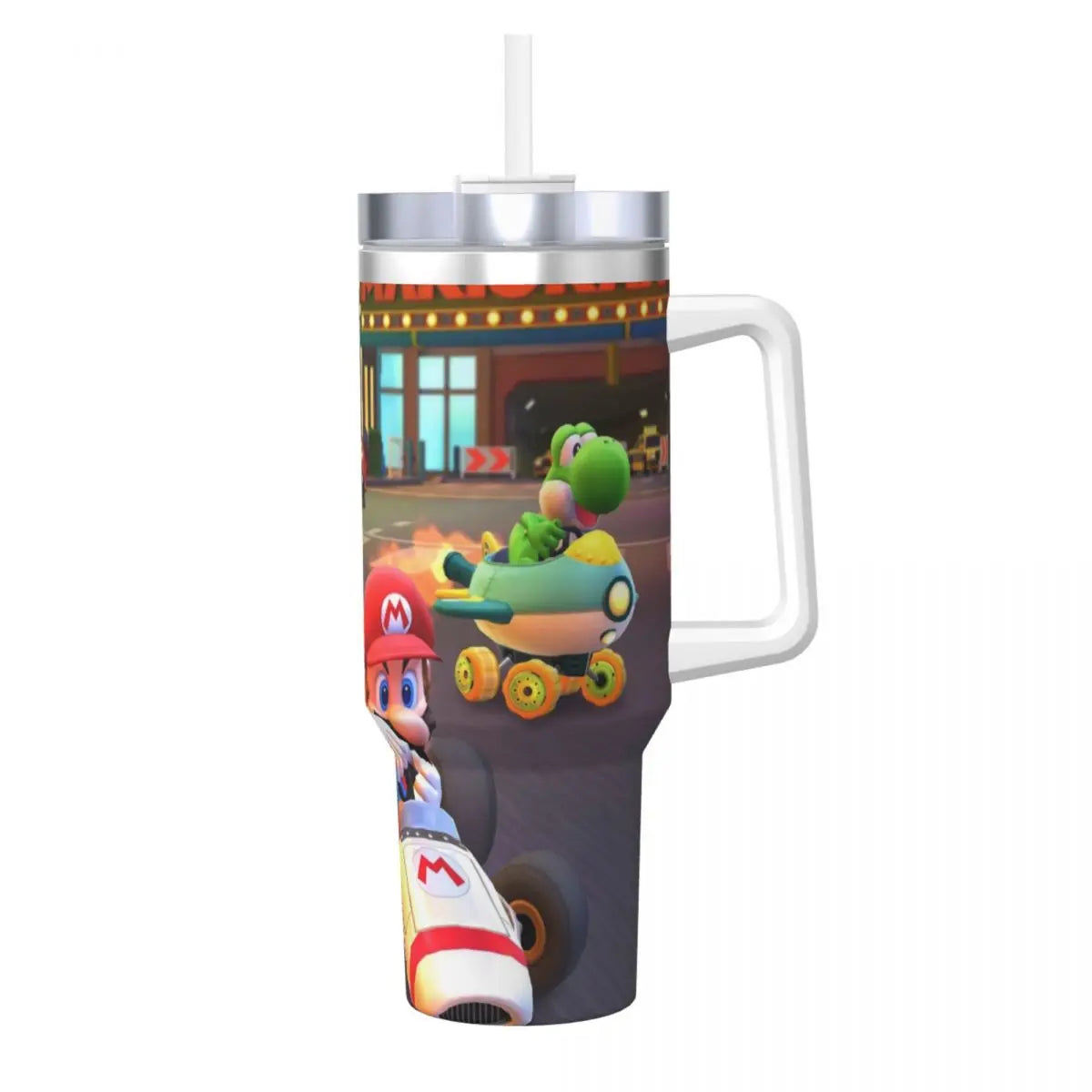 Stainless Steel Tumbler Super Mario Kart Mugs Cup With Straws Camping Cold Hot Water Bottle Heat Preservation 40oz Thermal Cups