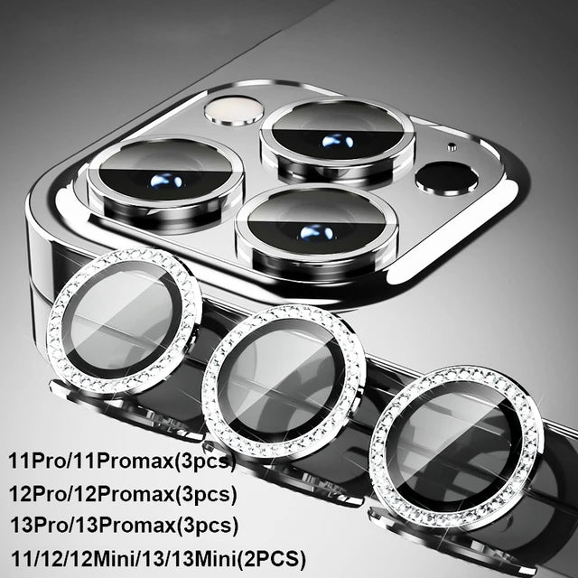 Diamond Metal Camera Lens Protector Glass For iPhone 15 Pro Max 14 Plus 13 Mimi 14 13 12 Pro Camera Lens Protective Full Film