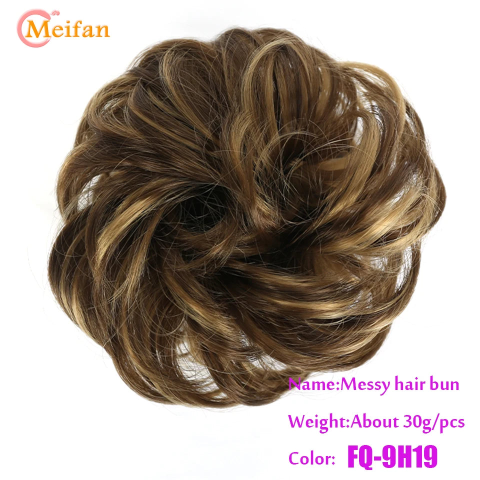 MEIFAN Synthetic Chignon Elastic Rubber Band Fake Hair Bun Clip in on Hair Tail Extension Updo Hair Piece Ponytail For Women