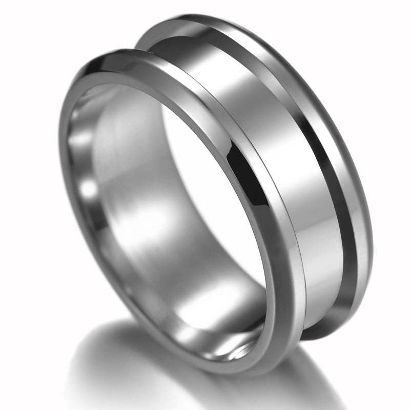 Creative Smooth 8mm Titanium Steel Color Groove Ring Fashion Double Bevel Ring