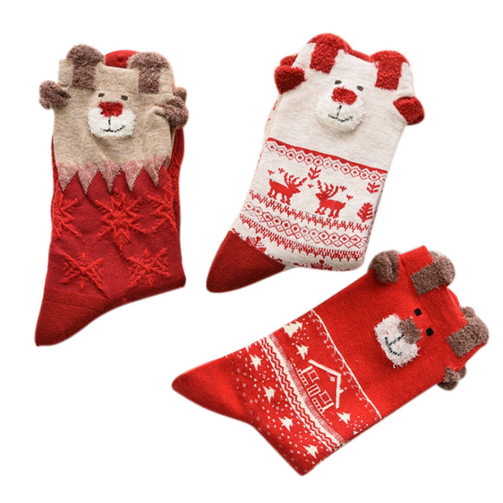 New Women Sock Winter Warm Christmas Gifts Stereo Socks Soft Cotton Cute Santa Claus Deer Socks Xmas Christmas Socks Cute