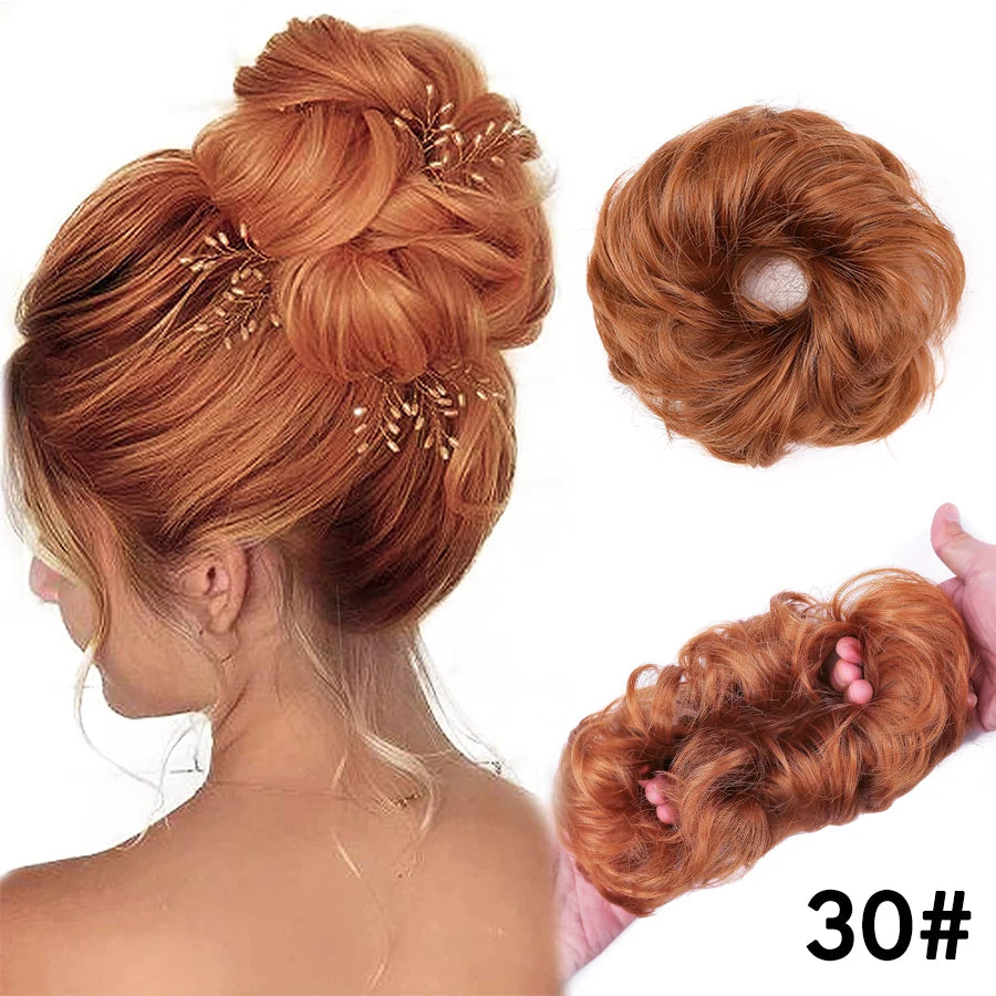 AliLeader Synthetic Chignon Hair Extension Curly Hair Bun Short Messy Hair Band Donuts Elastic Drawstring Ponytail Women