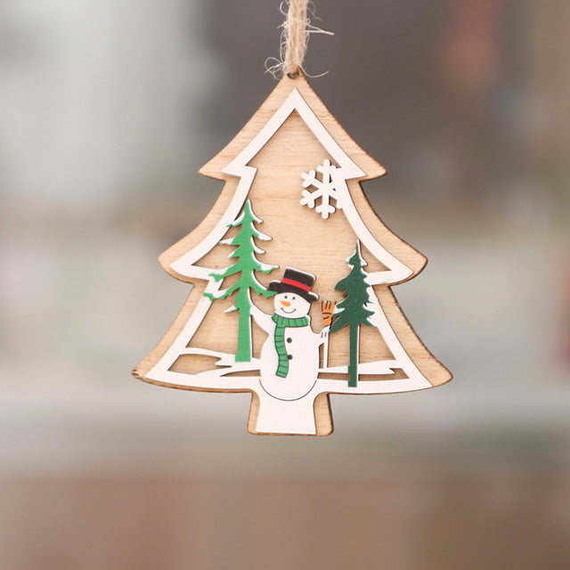 1PC 2D 3D Christmas Ornament Wooden Hanging Pendants Star Xmas Tree Bell Christmas Decorations For Home Party New Year Navidad