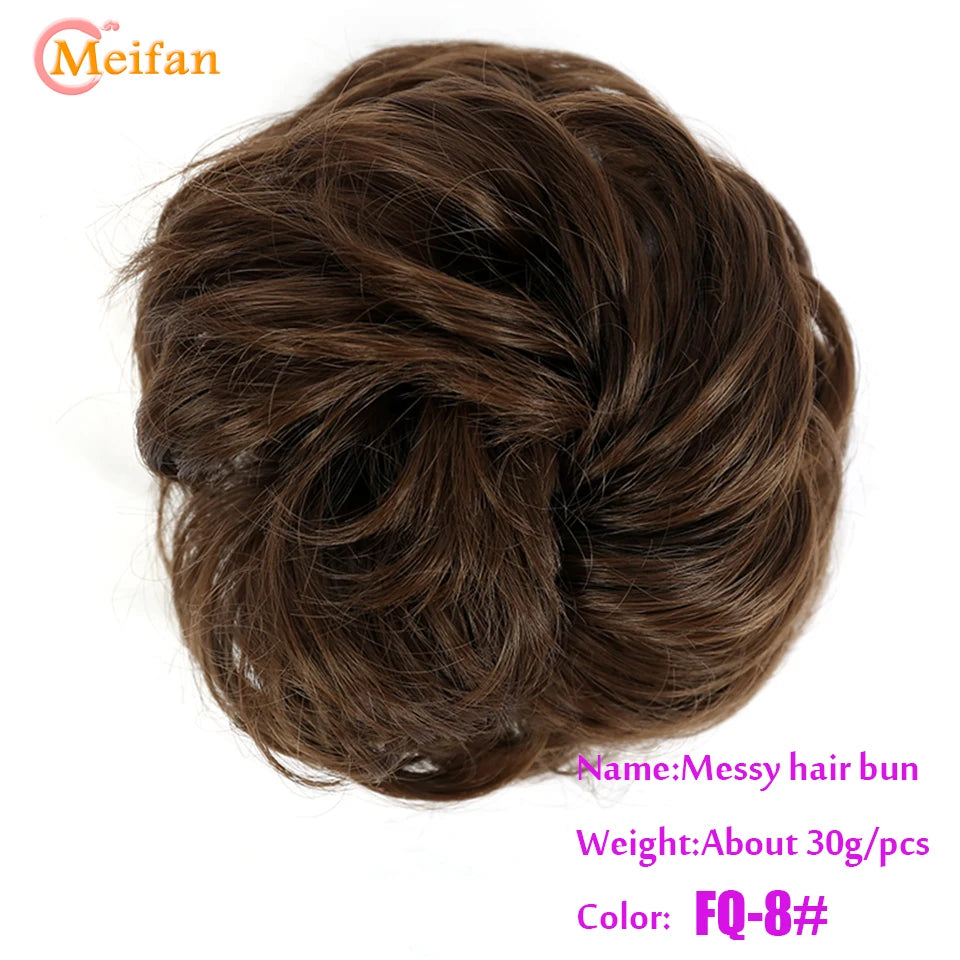 MEIFAN Synthetic Chignon Elastic Rubber Band Fake Hair Bun Clip in on Hair Tail Extension Updo Hair Piece Ponytail For Women