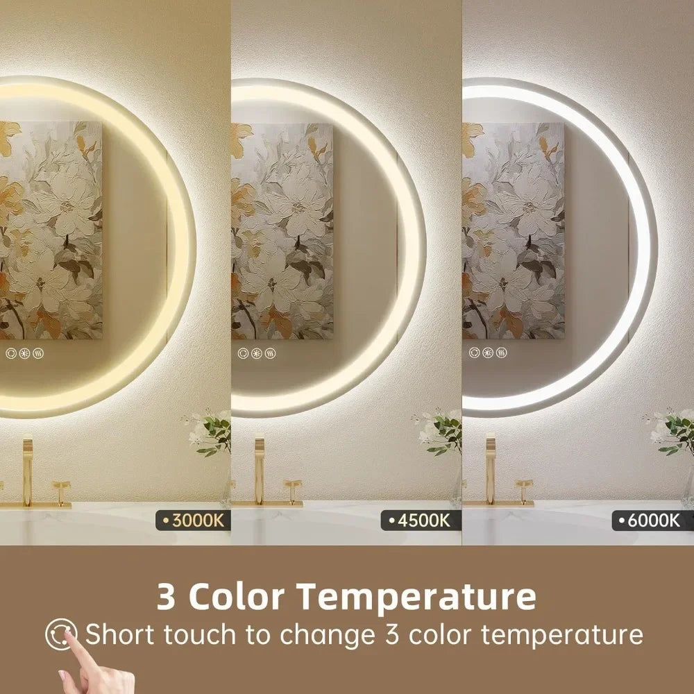 36" Round LED Mirror for Bathroom Front and Backlit Wall Mounted Bathroom Mirror with Lights, Anti-Fog Household Merchandises