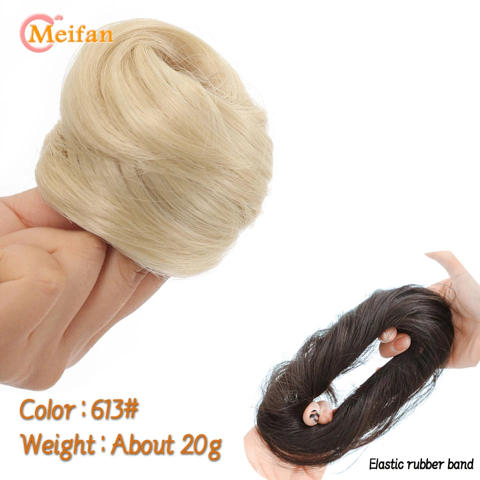 MEIFAN Synthetic Chignon Elastic Rubber Band Fake Hair Bun Clip in on Hair Tail Extension Updo Hair Piece Ponytail For Women