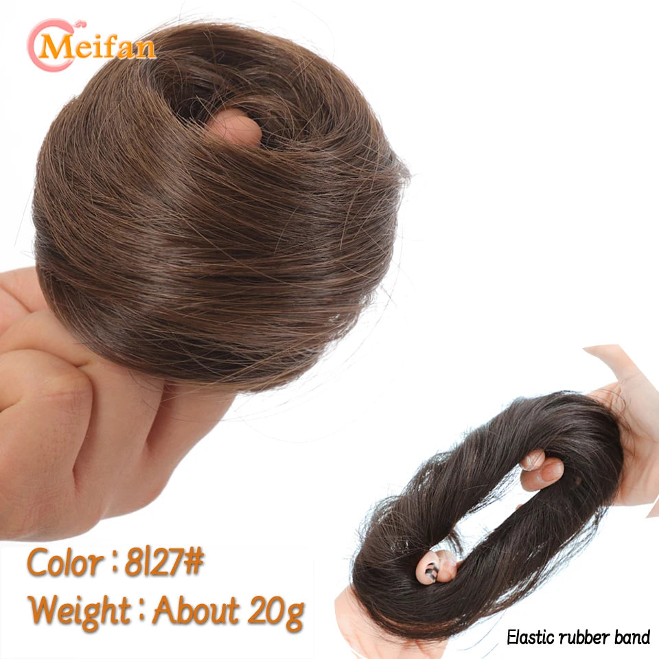 MEIFAN Synthetic Chignon Elastic Rubber Band Fake Hair Bun Clip in on Hair Tail Extension Updo Hair Piece Ponytail For Women