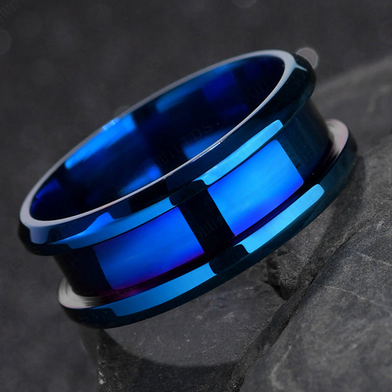 Creative Smooth 8mm Titanium Steel Color Groove Ring Fashion Double Bevel Ring