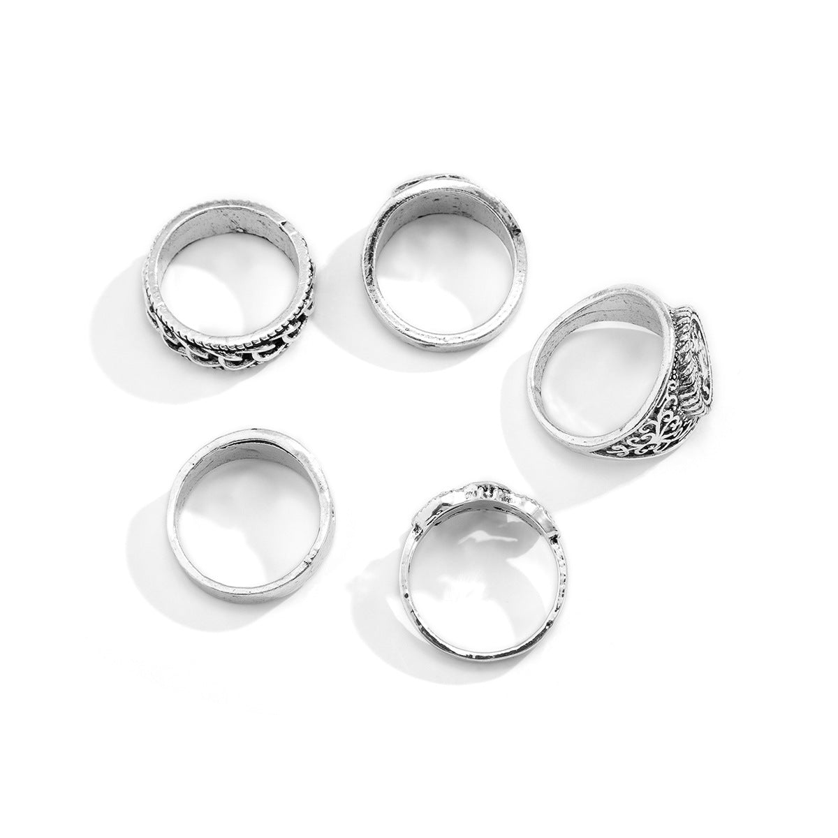 Men's Trendy Metal Ring Retro Style Cool And Handsome Design Sense Totem Geometric Men's Ring 5-Piece Set