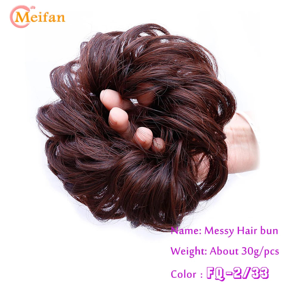 MEIFAN Synthetic Chignon Elastic Rubber Band Fake Hair Bun Clip in on Hair Tail Extension Updo Hair Piece Ponytail For Women