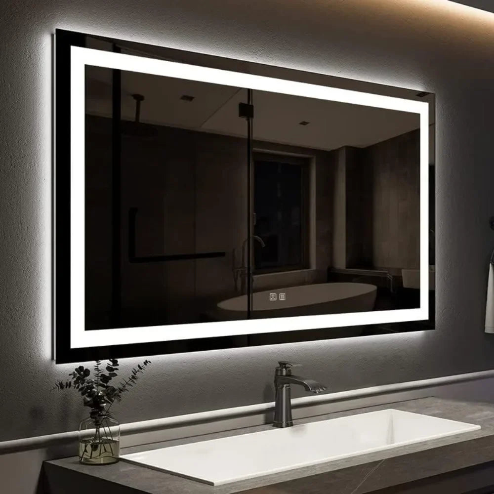 48 X 36 Inches LED Bathroom Mirror with Front and Backlit,Anti-Fog,3 Colors and Dimmable Light(Horizontal/Vertical), Silver